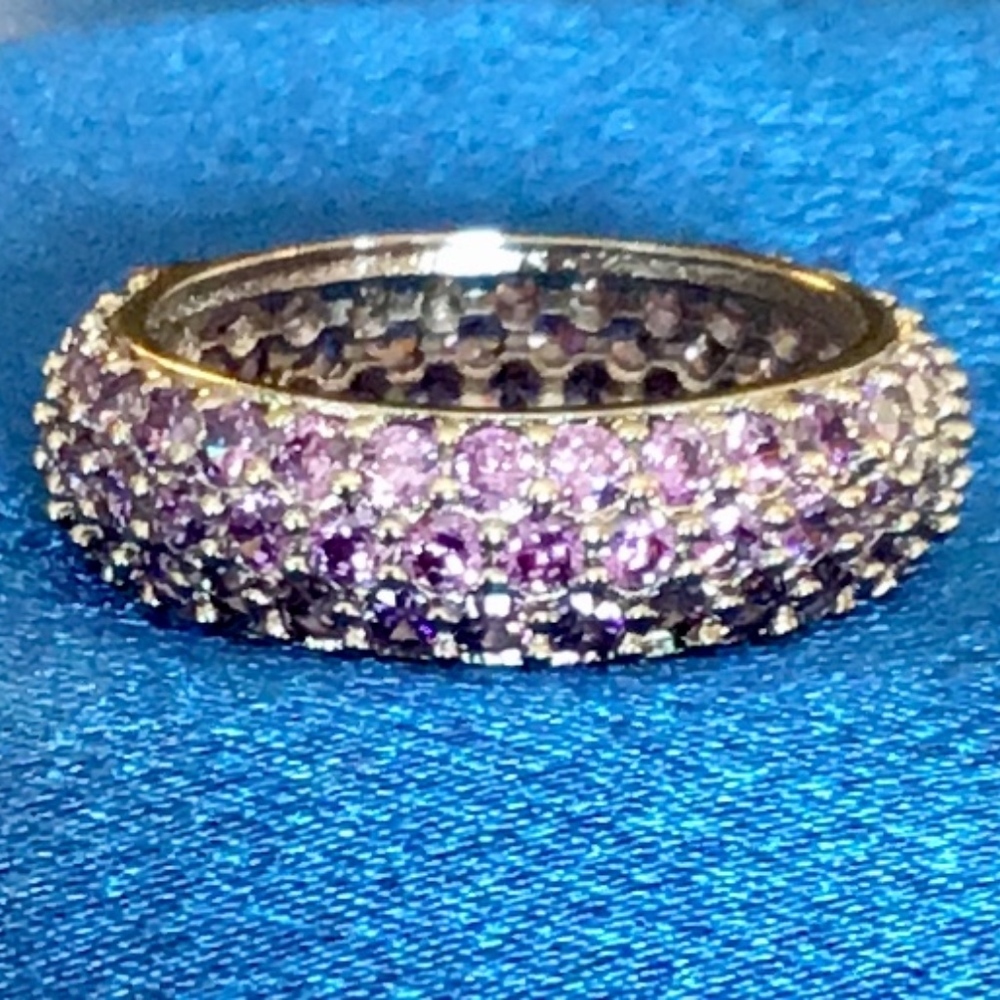Amethyst Encrusted Wedding, Anniversary Ring 7.5